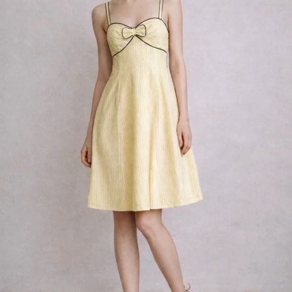 Anthropologie Dresses & Skirts - Anthropologie Viola Yellow Seersucker Bow Dress Lemon Stripe Size 6